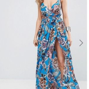 ASOS Wrap Maxi Thigh Slit Dress Floral Print